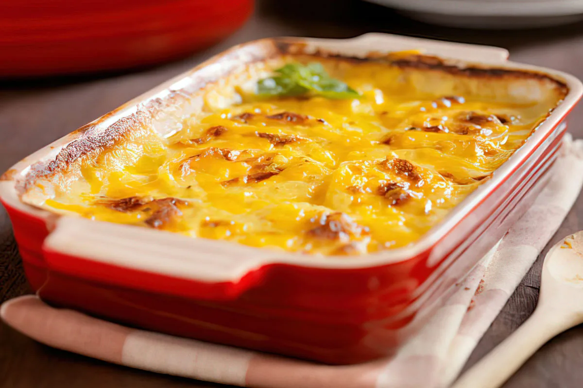 Herkullinen perunavuoka kanaa ja sieniä kermaisessa kastikkeessa