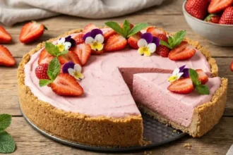 Mansikkamoussekakku ilman uunia – täydellinen kesäkakku, joka valmistuu jääkaapissa ja maistuu paremmalta kuin leipomosta